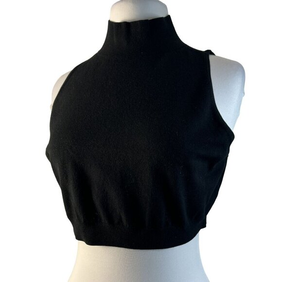Open Edit Black Sleeveless Mockneck Pullover Stretch Cropped Top Sz Large NEW - Picture 1 of 5